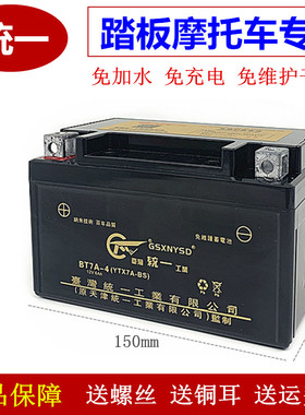 摩托车干电瓶海王星125助力车YTX7A-BS免维护女士踏板统一蓄电池
