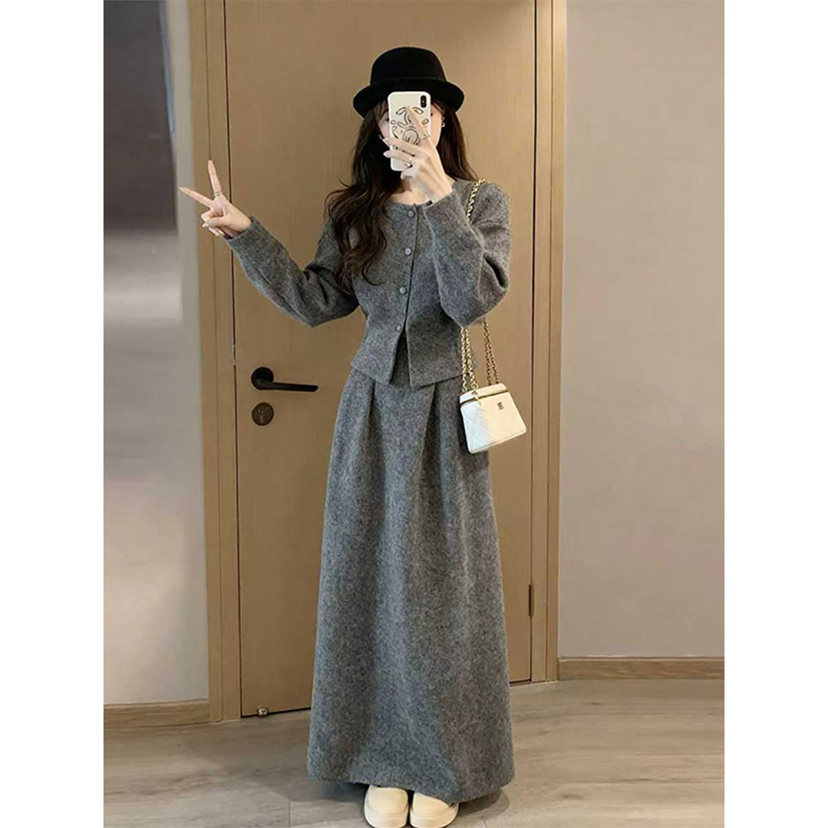 2026一整套极简风针织开衫半身裙两件套女巨好看秋冬气质显瘦套装