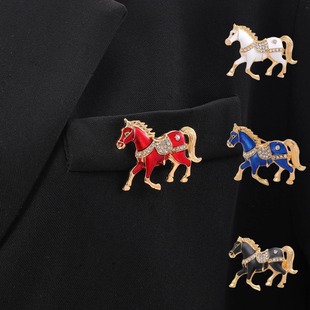 欧美复古马匹胸针男女金镶钻西装别针百搭配饰