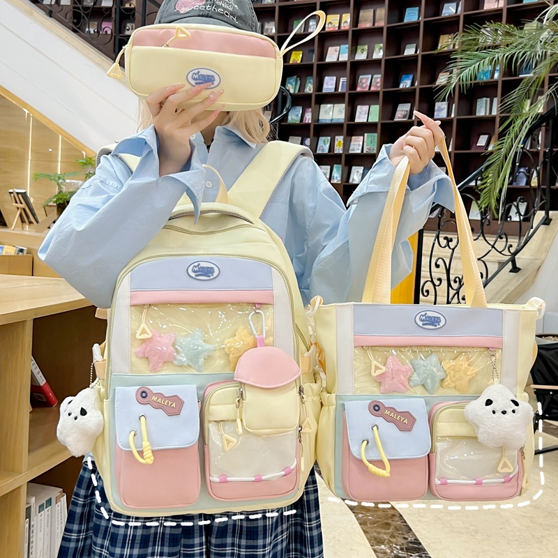 高颜值多巴胺宽肩带轻便书包女生