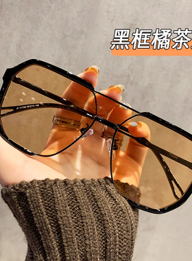黑框茶色墨镜男士开车防紫外线司机镜大框双梁近视太阳镜可配度数
