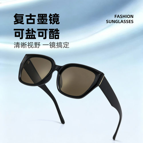 新款时尚韩版夏季防晒复古摩登偏光太阳镜女高级感可配有度数墨镜
