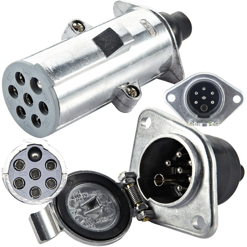 进口牵引集装箱半挂车拖车重卡电源7针七孔12v24伏连接线插头插座