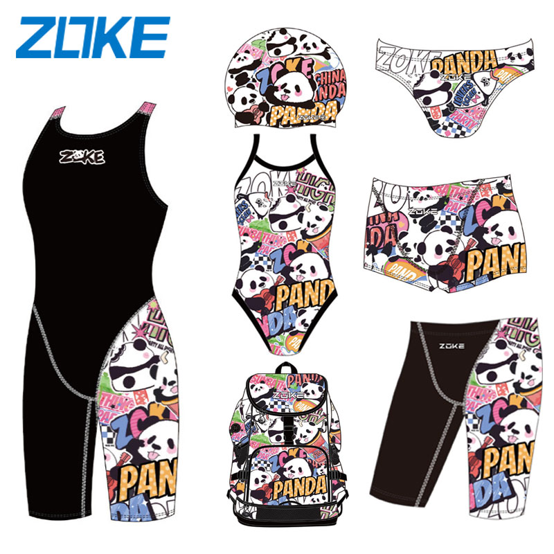 洲克2024新款熊猫系列男童女童通用训练队服比赛专业训练泳衣