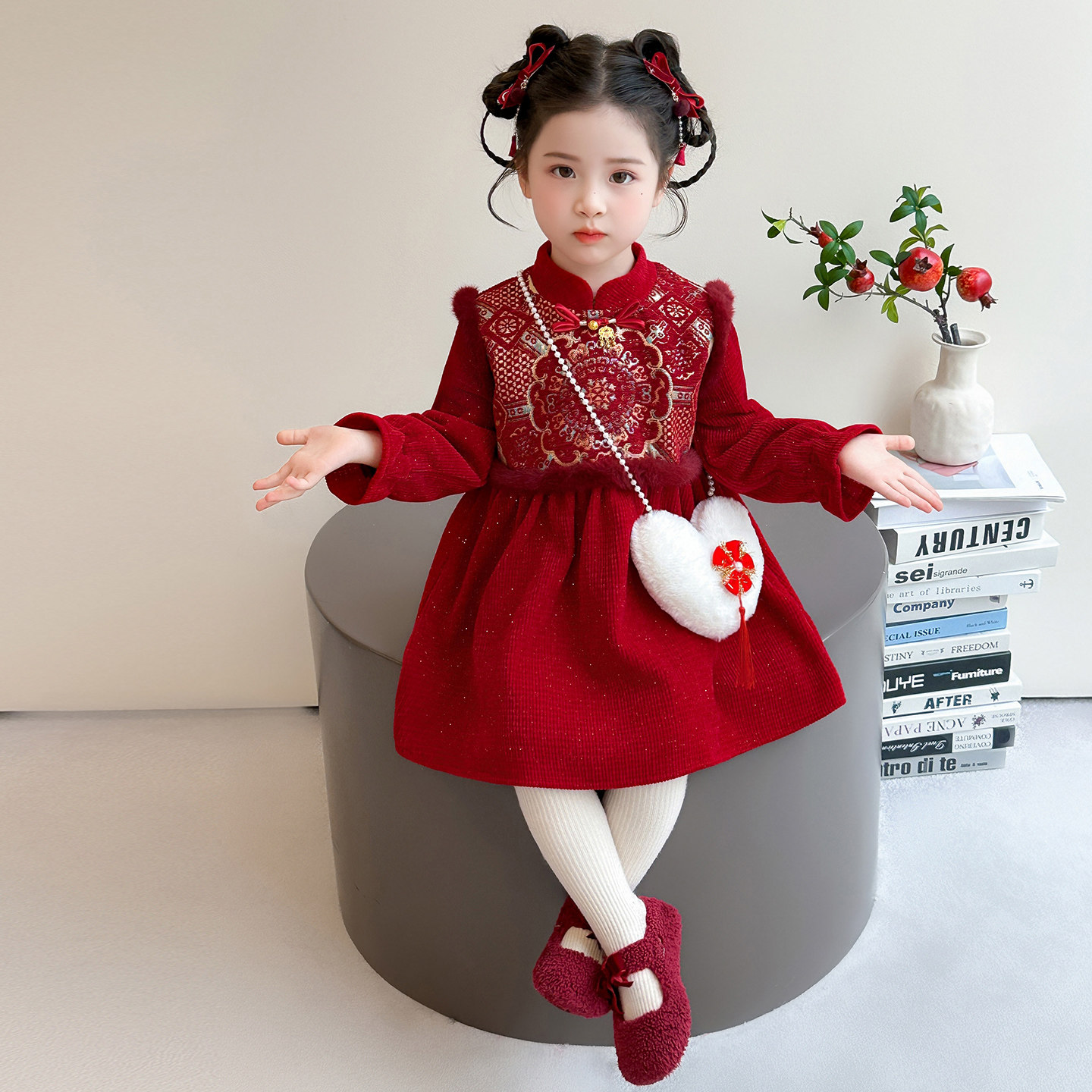 女童国风汉服连衣裙红色