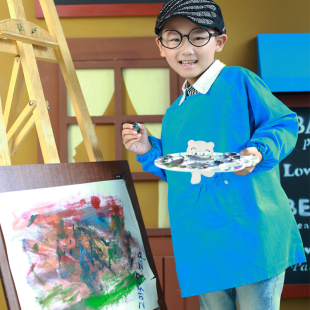 儿童围裙画画衣纯棉大童幼儿园男孩女孩吃饭防水围兜冬天男童罩衣