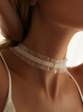 白色珍珠项圈配饰褶皱锁骨链