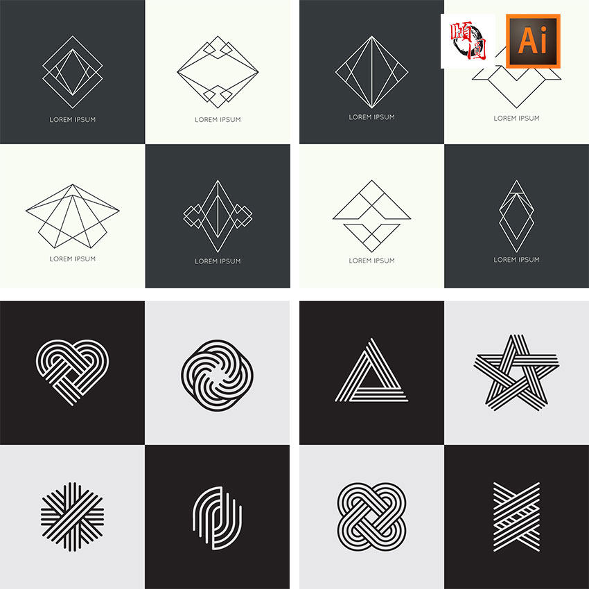 简约线条各种形状抽象几何logo图标图形标志设计ai矢量设计素材