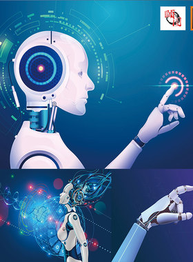 VR虚拟现实蓝色科技未来智能机器人AI矢量设计素材