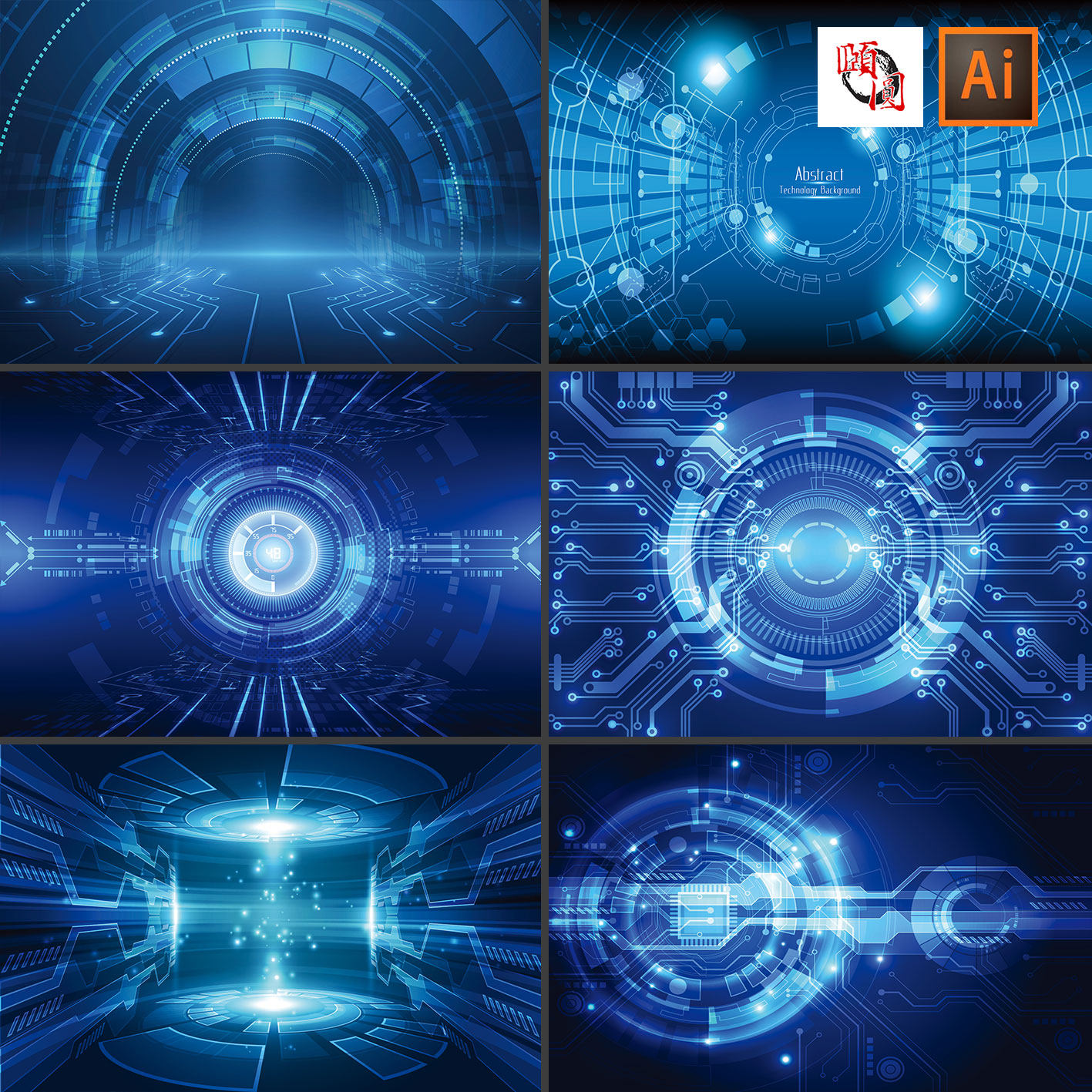 未来时空网络通信技术圆形蓝色科技背景ai矢量设计素材