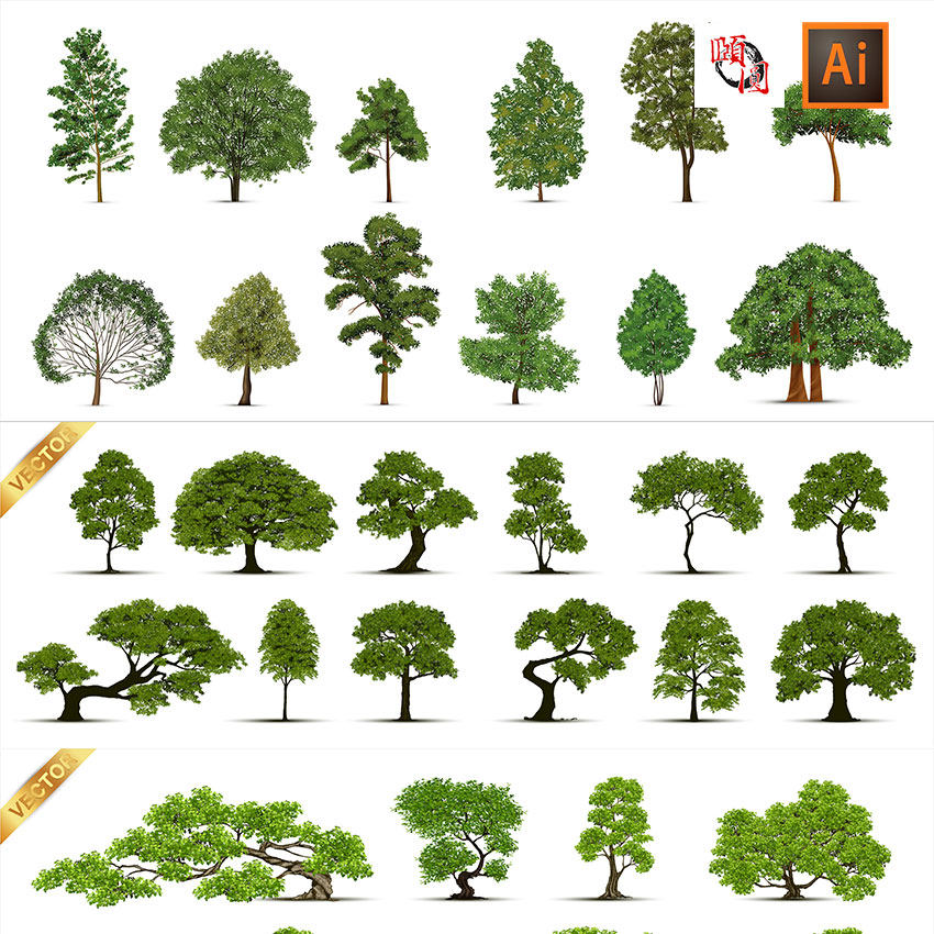 绿色大树树林树枝树木景观元素ai矢量设计素材