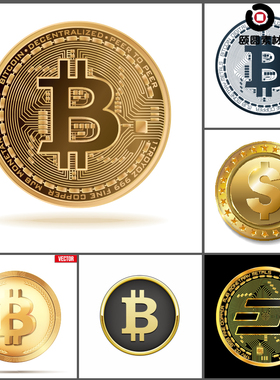 美国硬币比特币Bitcoin金币硬币外国硬币纪念币AI矢量设计素材