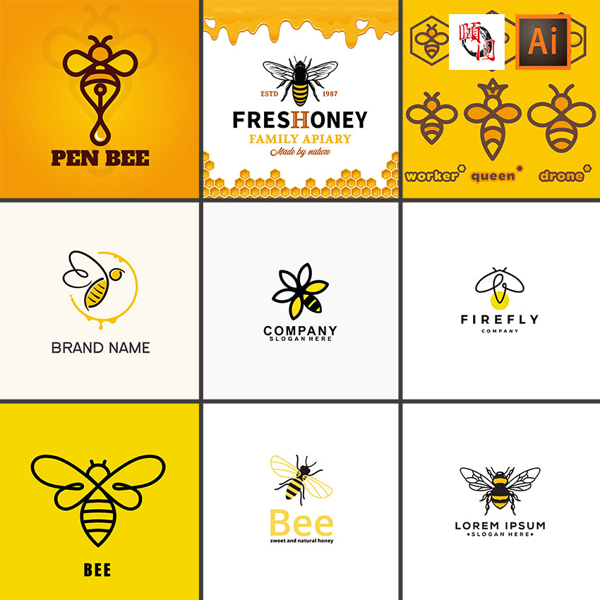 蜜蜂logo图标图形标志设计ai矢量设计素材