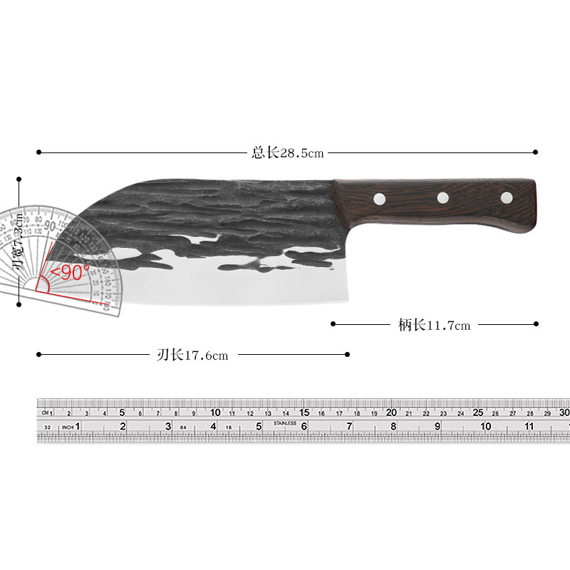 家用不锈钢菜刀手工锻打菜刀锤纹多用厨房刀切肉斩骨刀斩切两用刀