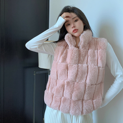 秋冬环保新款仿水貂毛皮草马甲外套女獭兔毛毛短款名媛背心