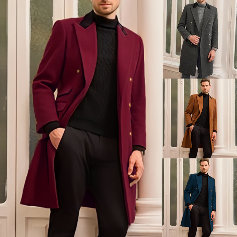 欧洲站2025新品大码毛呢大衣男休闲外套爆单肥壮适用