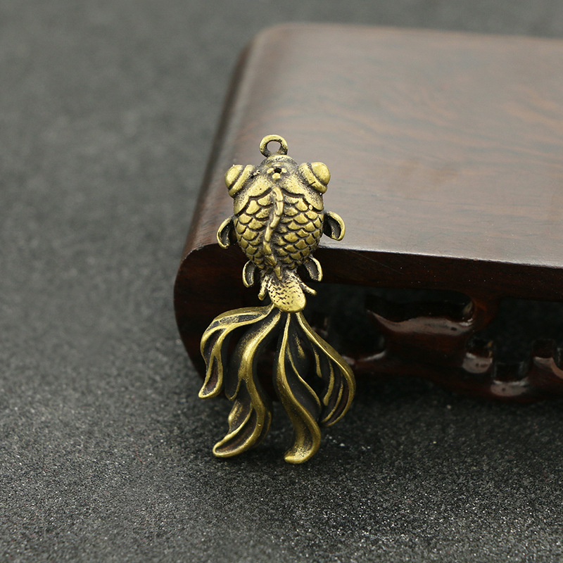 铜器金鱼挂件铜鱼铜挂饰钥匙扣链古玩铜吊坠微雕仿古年年有余挂饰