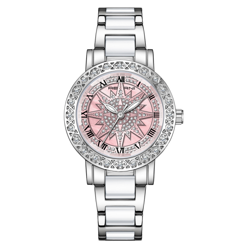 女士手表小众时尚爆款腕表防水时来运转轻奢镶钻陶瓷女表