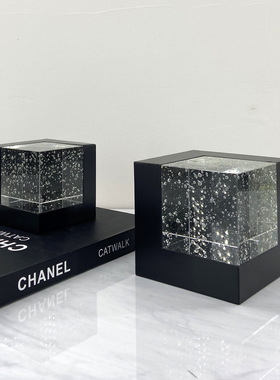 简约透明水晶金属立方体汽泡摆件