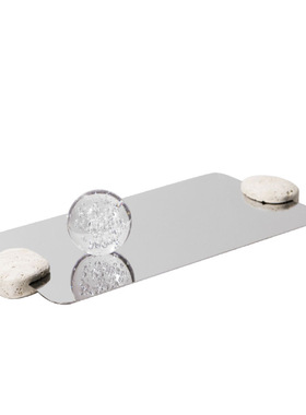 长方形拖盘洞石几何线条不锈钢摆件样板房售楼处玄关茶几装饰品