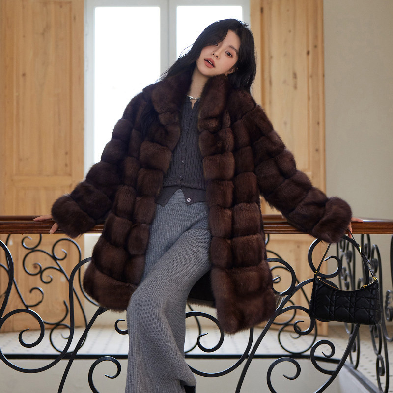 高级莫斯科俄罗斯进口满天星紫貂貂皮大衣女韩版外套环保皮草大衣