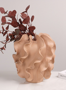 简约花瓶摆件皱褶花纹花器摆设样板间客厅玄关桌面软装饰品组合