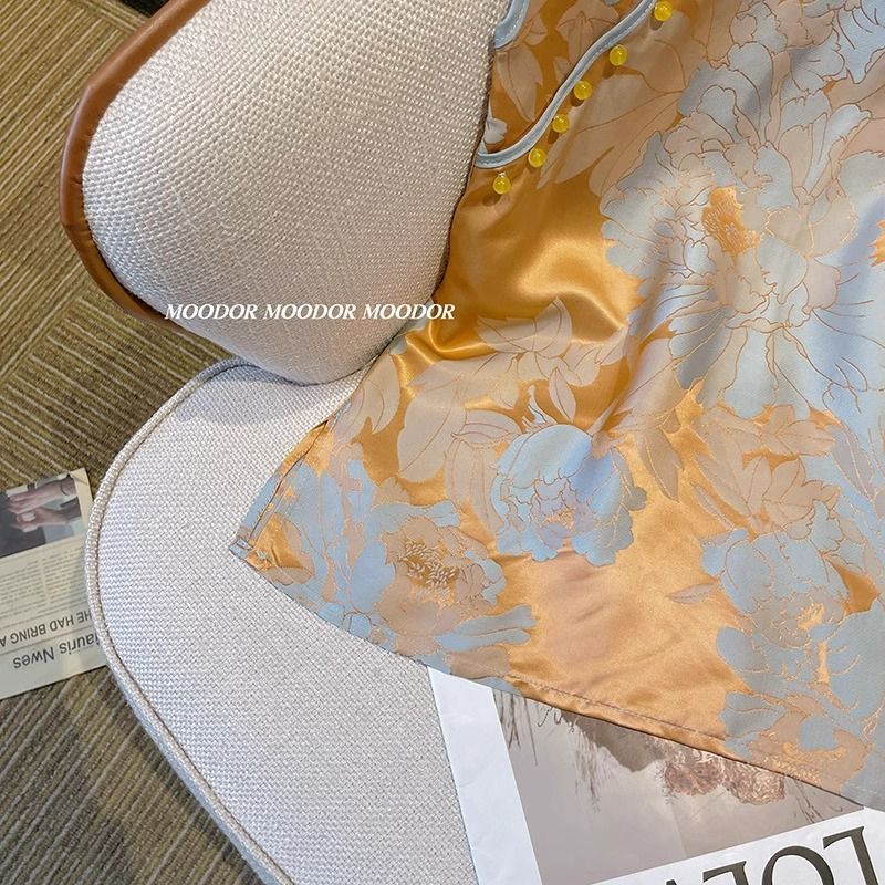 新中式女装2024春夏季短袖衬衫缎面小衫醋酸衬衣民国风旗袍上衣潮