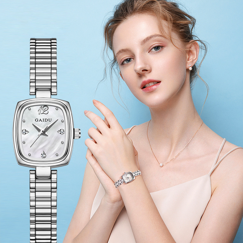 女士手表时尚简约轻奢小方表 钢带防水腕表复古ins风贝面精致女表