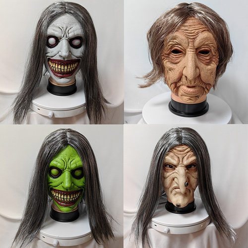 万圣节女巫面具白脸眼恶魔头套独立站cosplay驱魔人面具