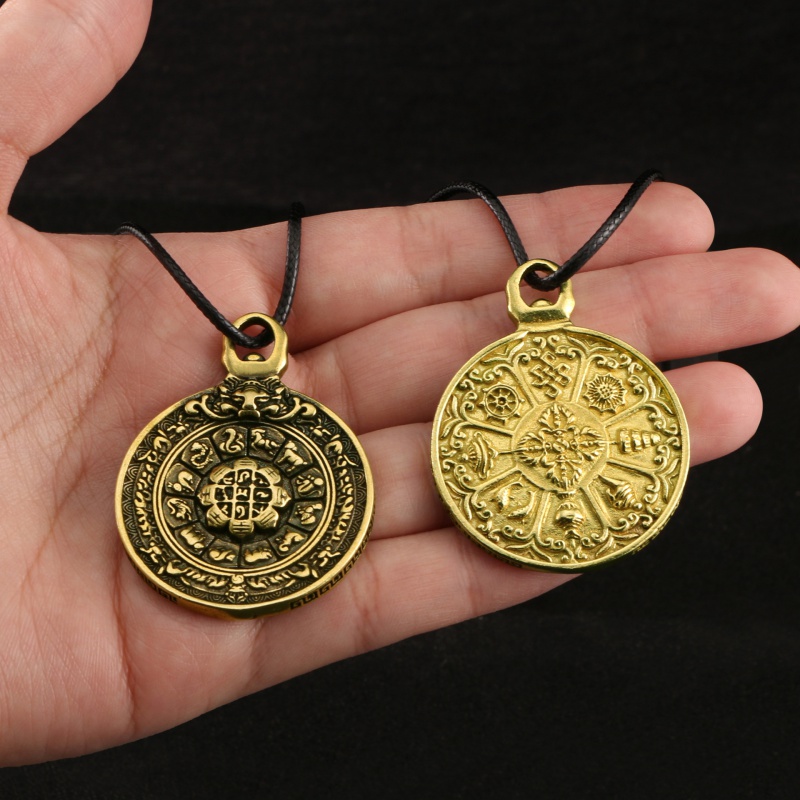 西藏黄铜九宫八卦牌古铜项链吊坠