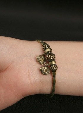 新款复古黄铜手镯女竹节设计开口