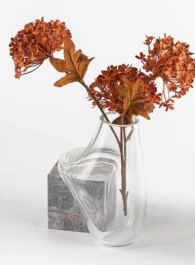 轻奢大理石底座玻璃花瓶摆件艺术抽象流动异形水培花器样板间饰品