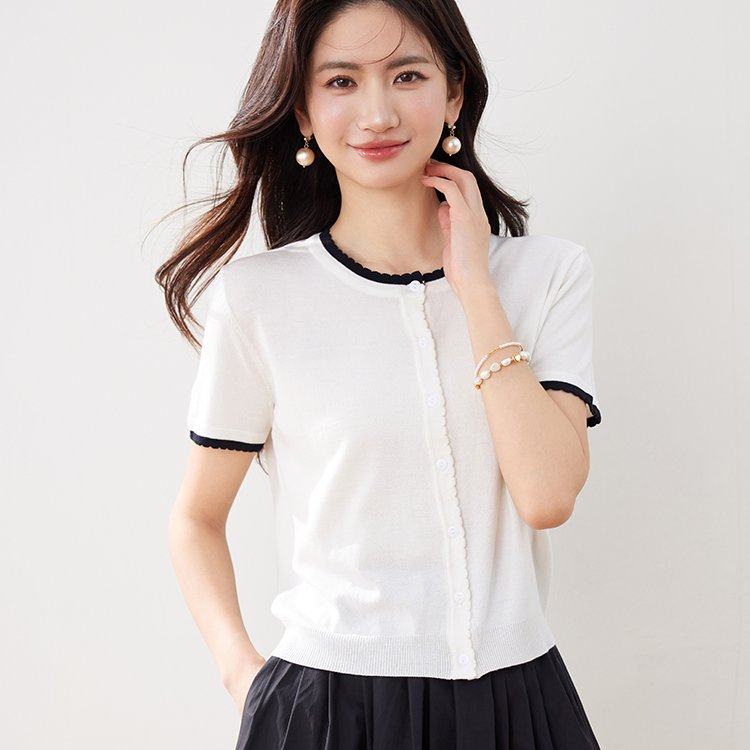 春夏新款短袖冰丝针织衫小香风开衫薄款小外套短款外搭女