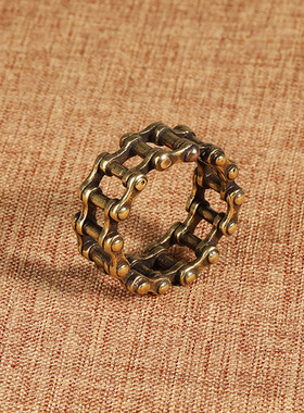 戒指男潮嘻哈复古机械链食指戒黄