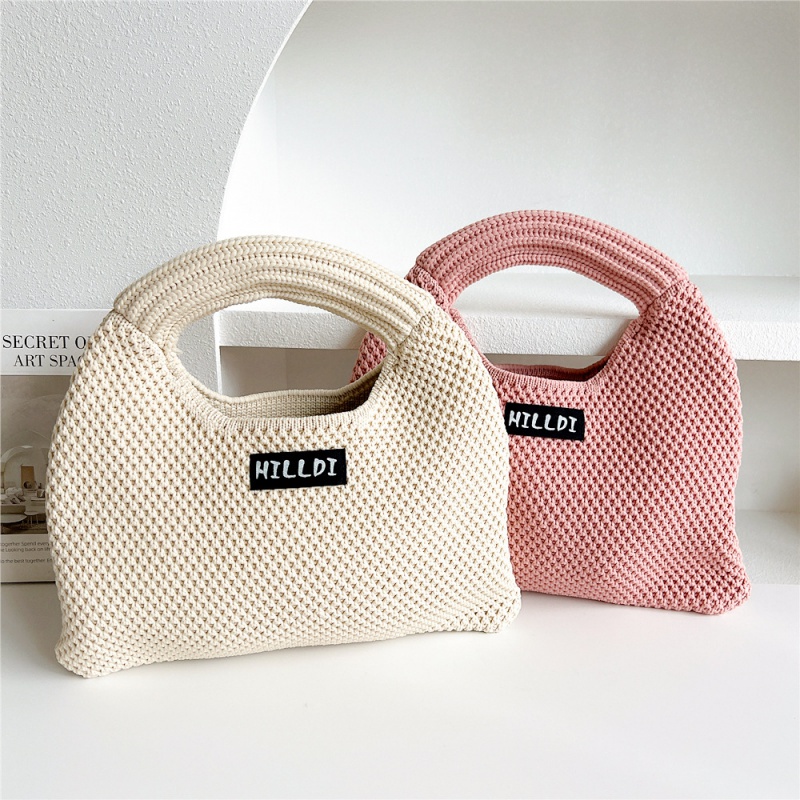 纯色饺子手提包女春秋小众针织韩国东大门学生手拎休闲水桶托特包