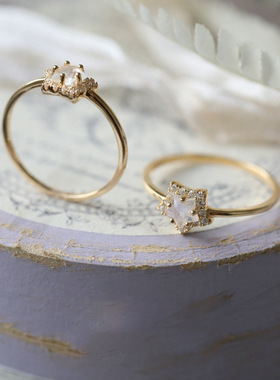 日式纯银镀金五角星指环