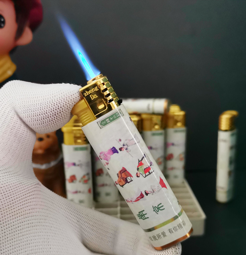 原厂防风南京打火机十二钗薄荷细支广告打火机商务直冲可调包纸