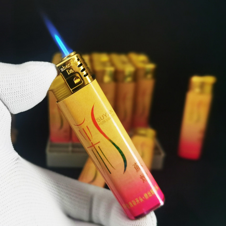 原厂防风苏烟打火机晶彩中支广告打火机商务直冲可调包纸防爆塑料