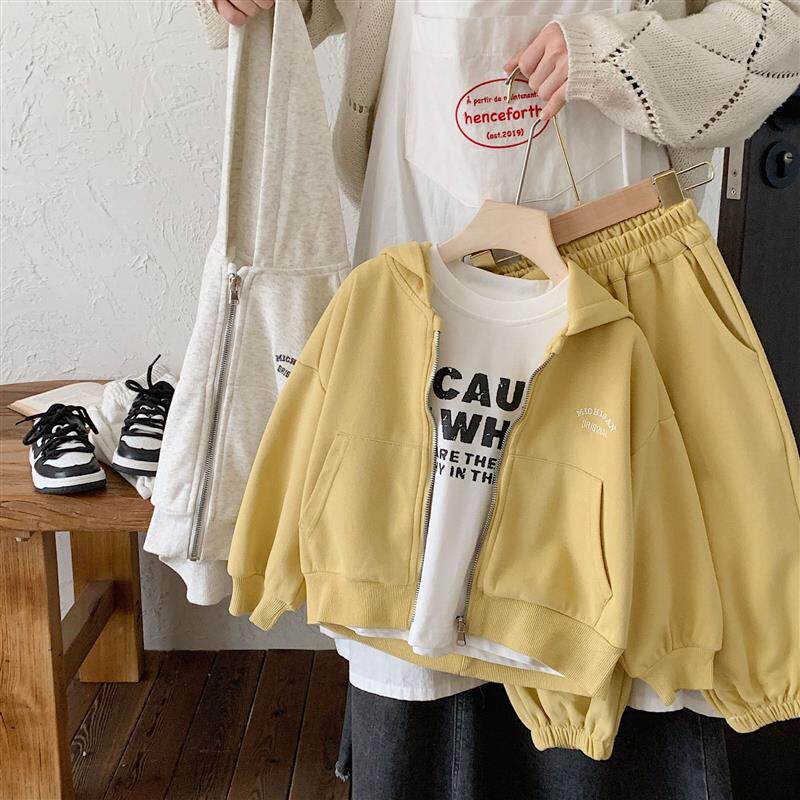 新品2025年春秋儿童运动卫衣套装中小童女童连帽外套男宝宝两件套