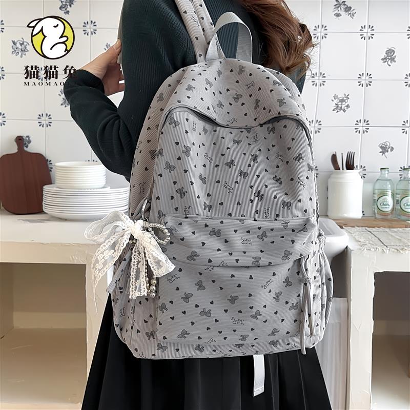 书包初中生女韩系ins小众风女生高颜值耐脏黑色款双肩包灰色肩包