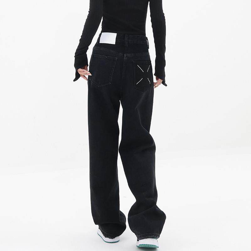 新品梨形身材黑色直筒牛仔裤女2025夏季大码胖妹妹mm宽松显瘦阔腿