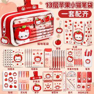 红色小猫全套~13层大容量笔袋女生2026新款超火高颜值ins文具盒女