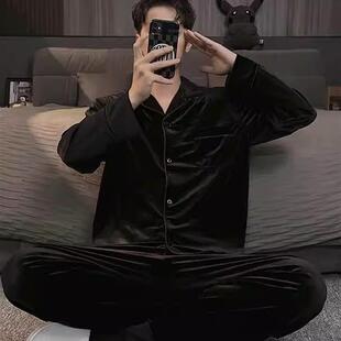 新品高级感黑色金丝绒睡衣男长袖春秋冬款2025新款秋季大码男士家