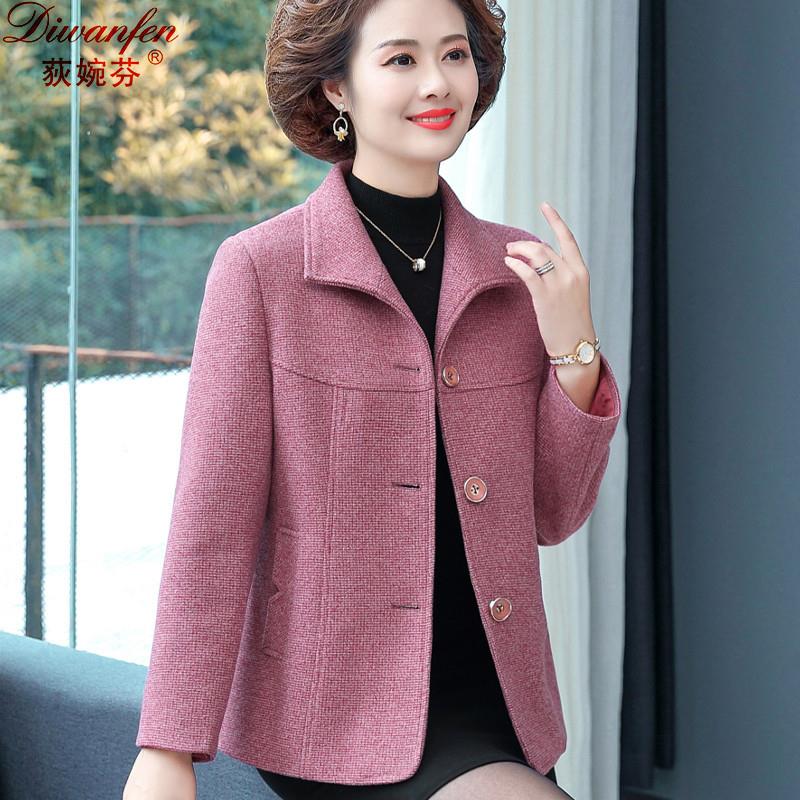 妈妈外套春秋款2024新款时尚洋气毛呢上衣中老年女装呢子大衣短款