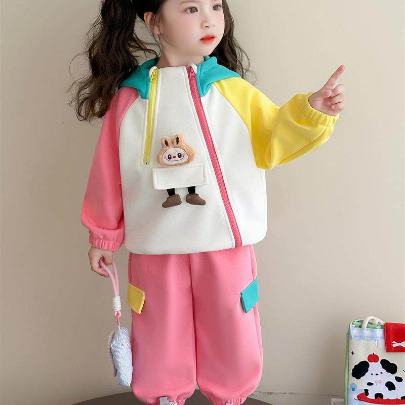 新品女童连帽卫衣套装春秋2025新款洋气儿童拉布布女孩秋装运动两