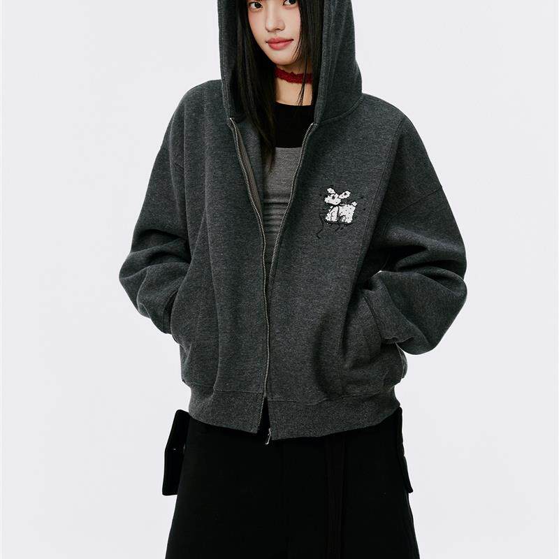 新品Burgenland卡通小狗连帽外套薄款秋季巨好看韩系拉炼重磅卫衣