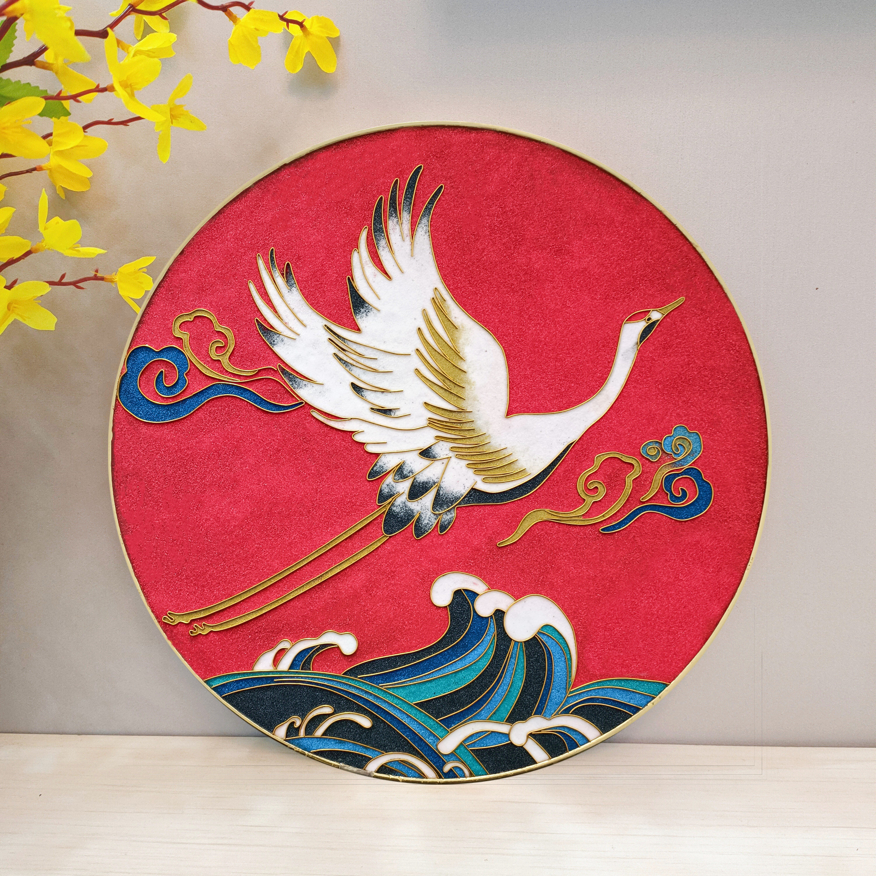 仙鹤景泰蓝掐丝珐琅画diy非遗手工材料包新中式玄关圆形挂画摆件