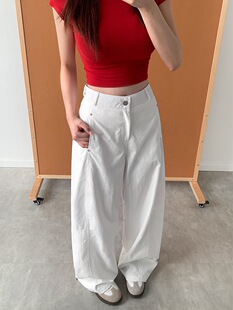 美式白色工装裤女夏季2025新款宽松显瘦夏天薄款休闲弯刀阔腿裤子