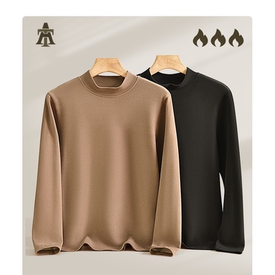 德绒发热半高领保暖上衣男士加绒加厚内搭打底衫蚕丝内衣羊毛秋衣