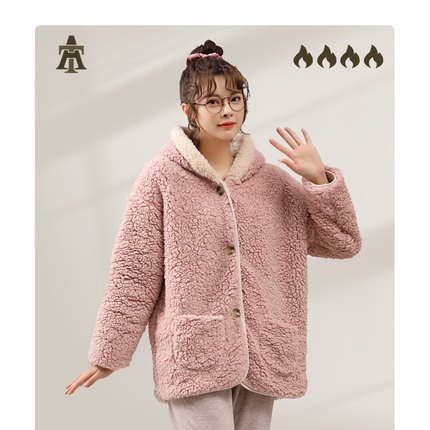 新款睡衣女秋冬季珊瑚绒加厚加绒家居服休闲可外穿绒长袖单件上衣